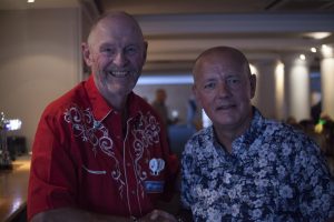 Lord Russell Baker and Bob Anderson at the Norwich Charity Darts Masters 2017