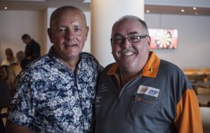 Lord Russell Baker and Tony O'Shea at the Norwich Charity Darts Masters 2017